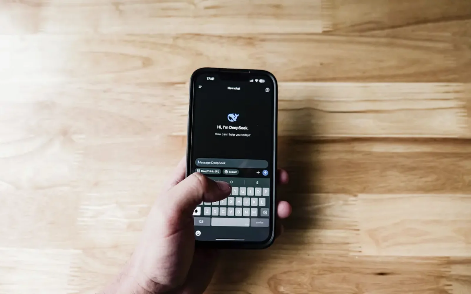 A person using an AI assistant on a smartphone